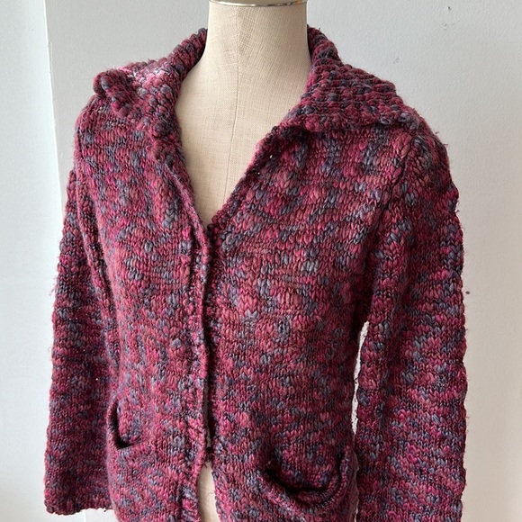 Purple knit long sweater jacket - Picture 2 of 11